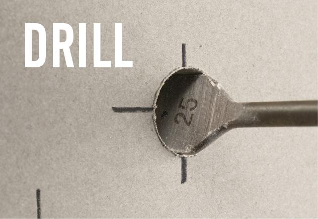 Use a flat drill bit to drill a hole in the drywall.